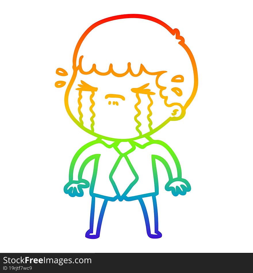 rainbow gradient line drawing of a cartoon man crying