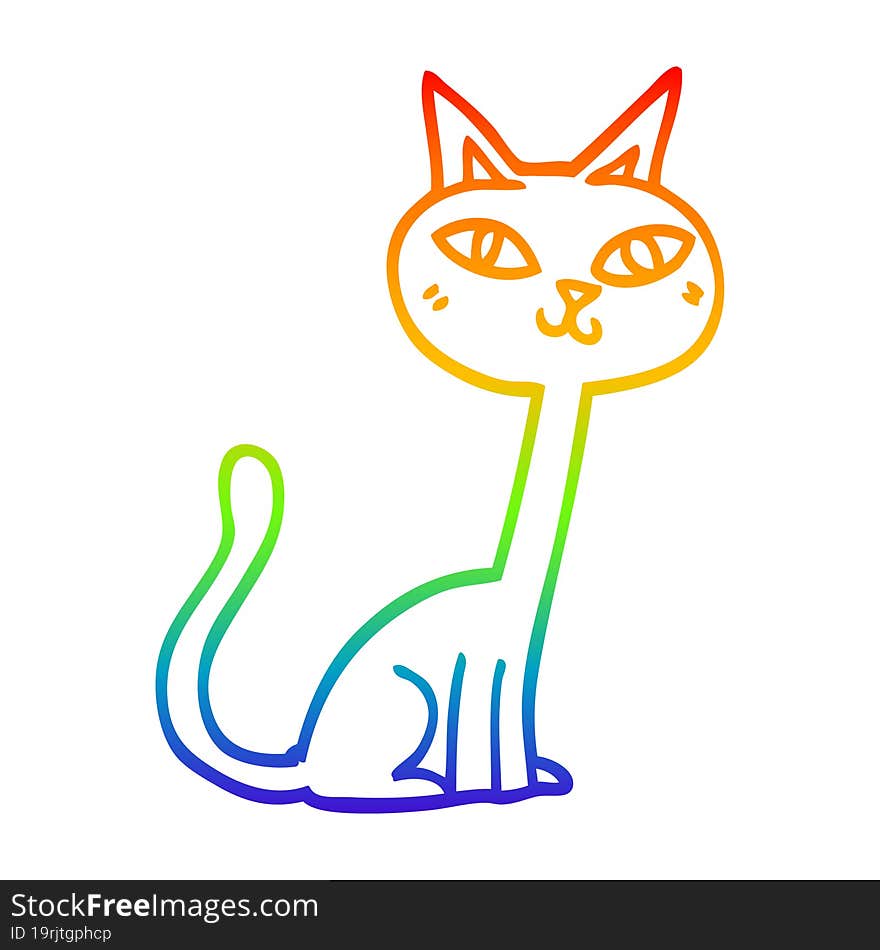 rainbow gradient line drawing cartoon cat