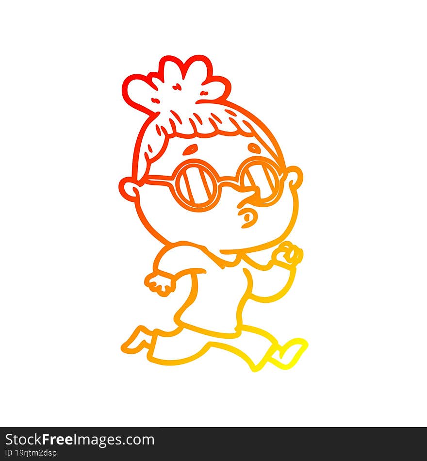 warm gradient line drawing cartoon woman wearing glasses