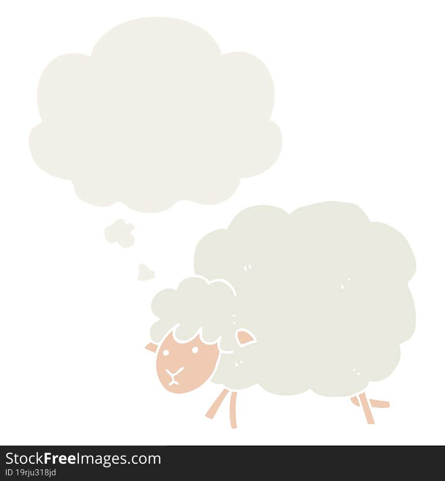 cartoon sheep and thought bubble in retro style