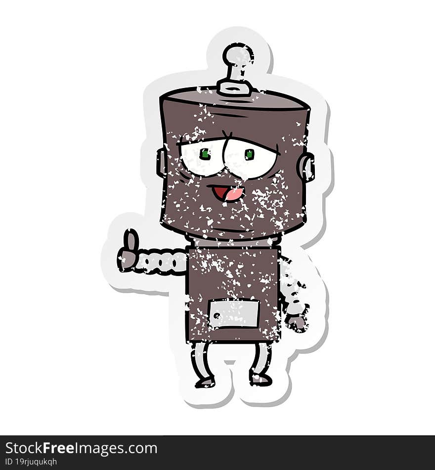 distressed sticker of a cartoon robot