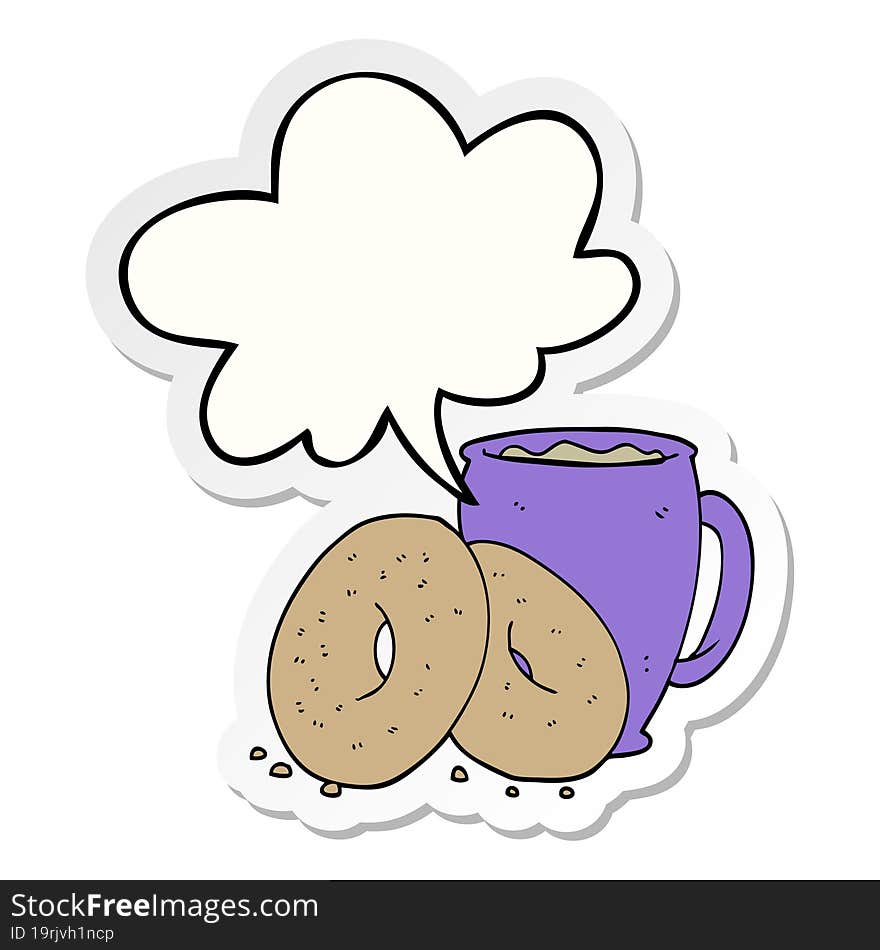 cartoon coffee and donuts and speech bubble sticker