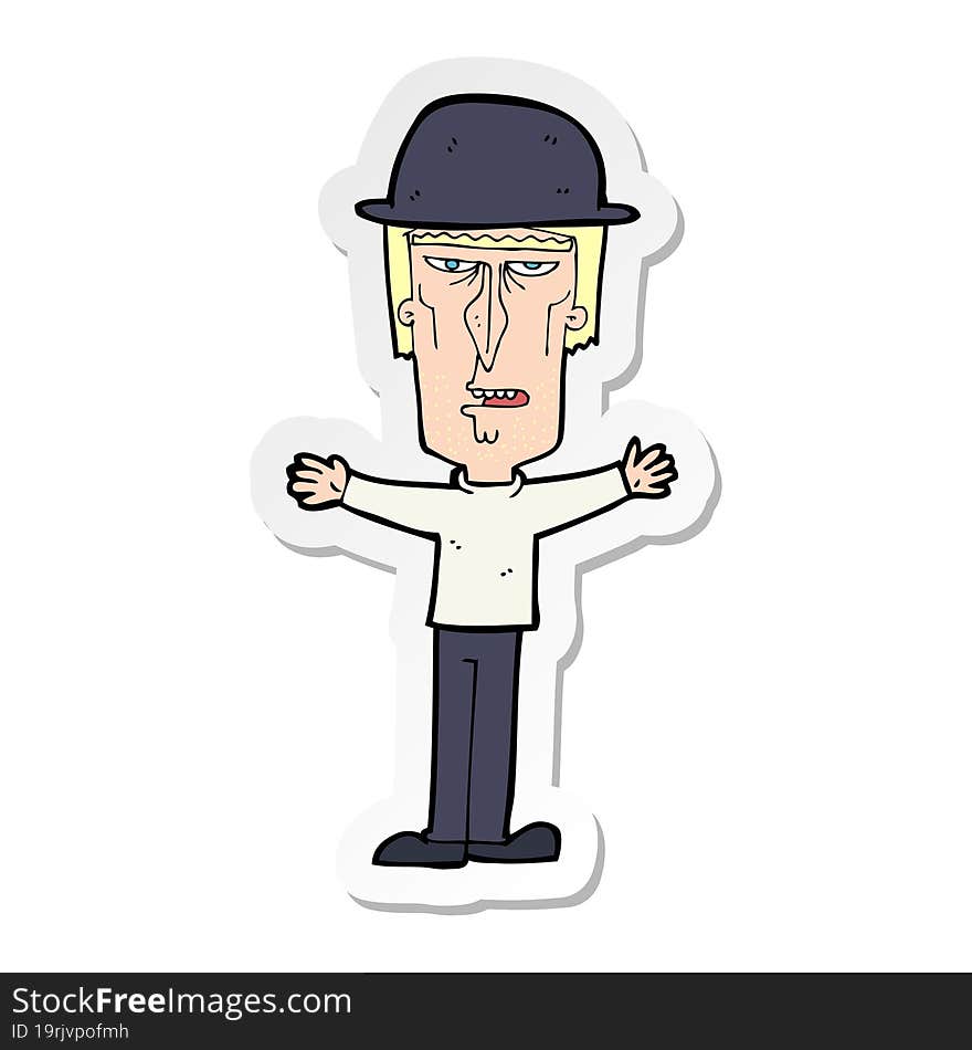 sticker of a cartoon man wearing bowler hat