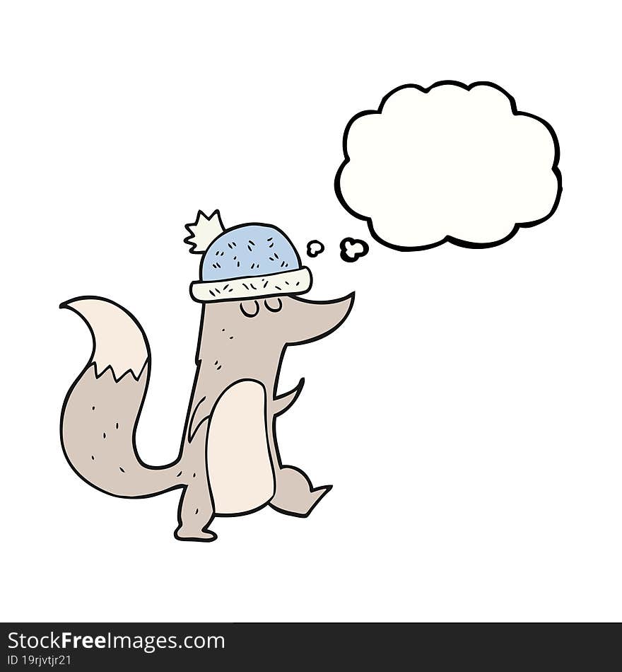 thought bubble cartoon little wolf wearing hat