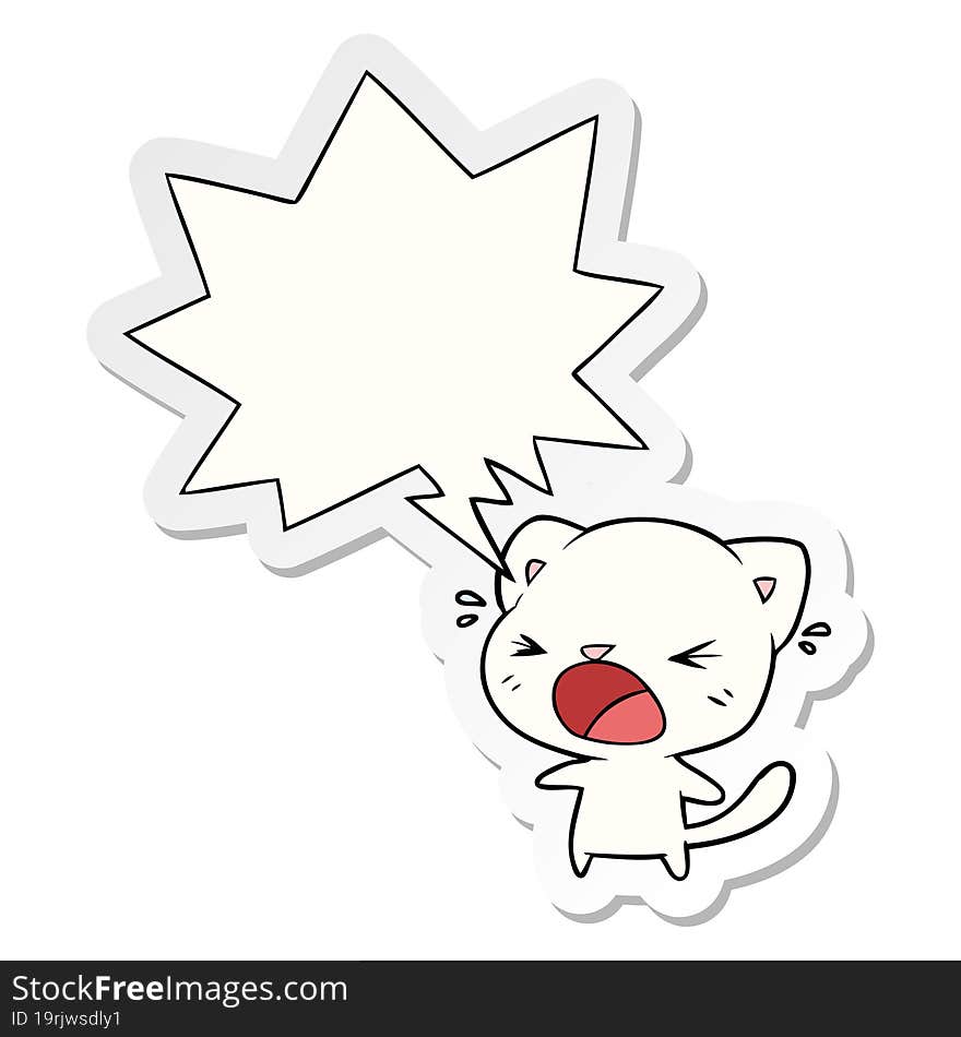 cute cartoon cat crying with speech bubble sticker