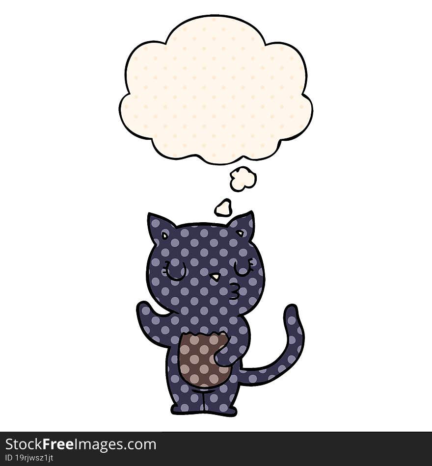 cute cartoon cat and thought bubble in comic book style