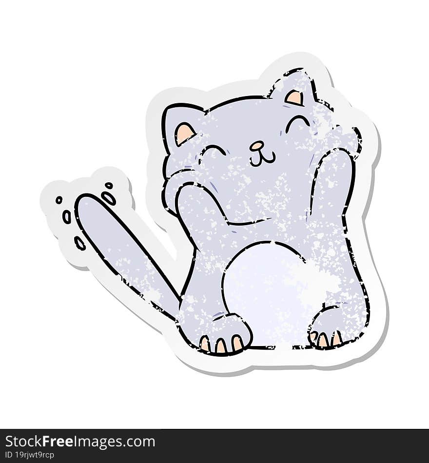 distressed sticker of a cartoon cat