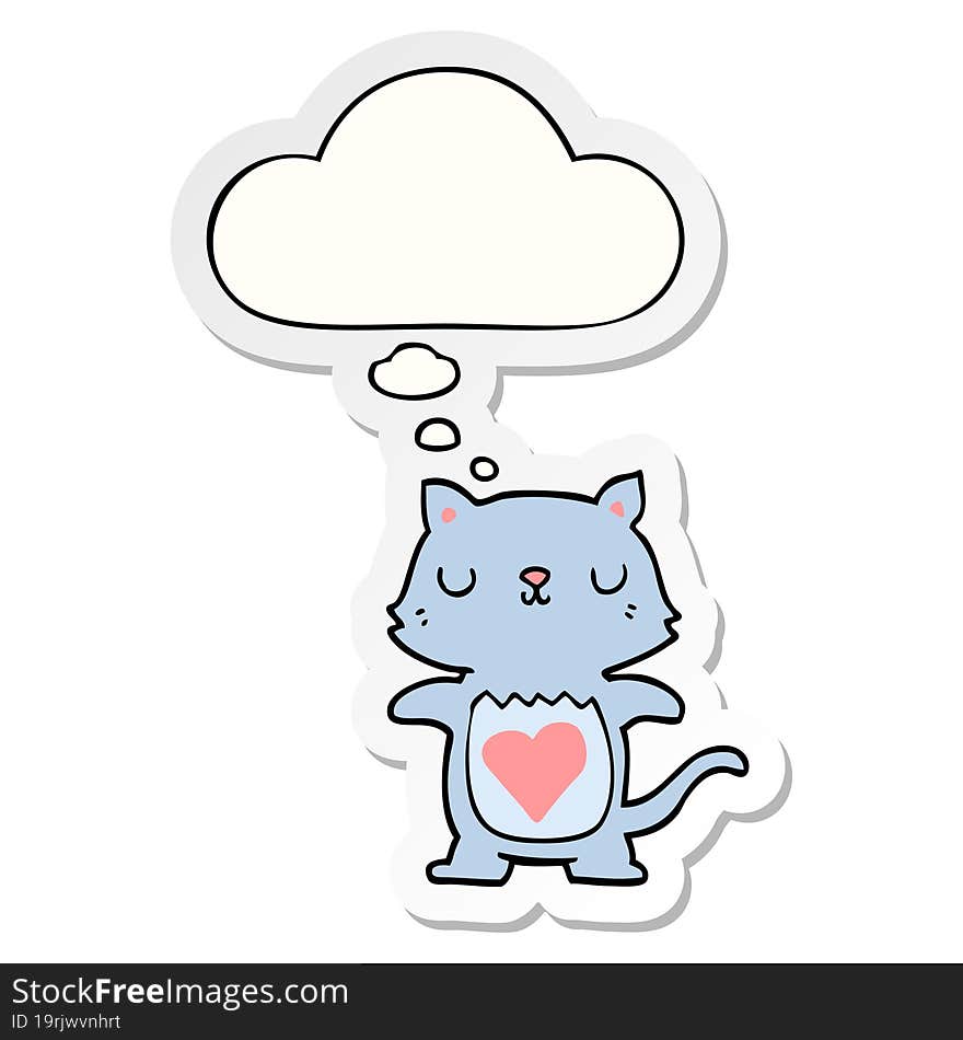 cute cartoon cat and thought bubble as a printed sticker