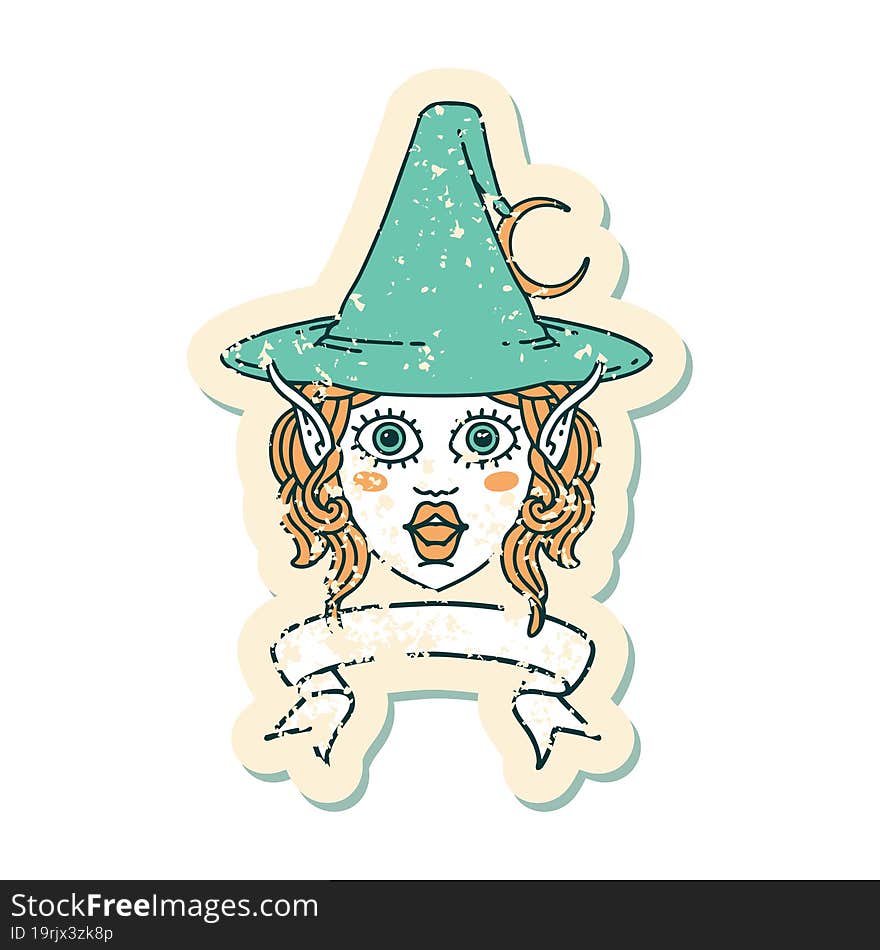 Retro Tattoo Style elf mage character face with banner. Retro Tattoo Style elf mage character face with banner