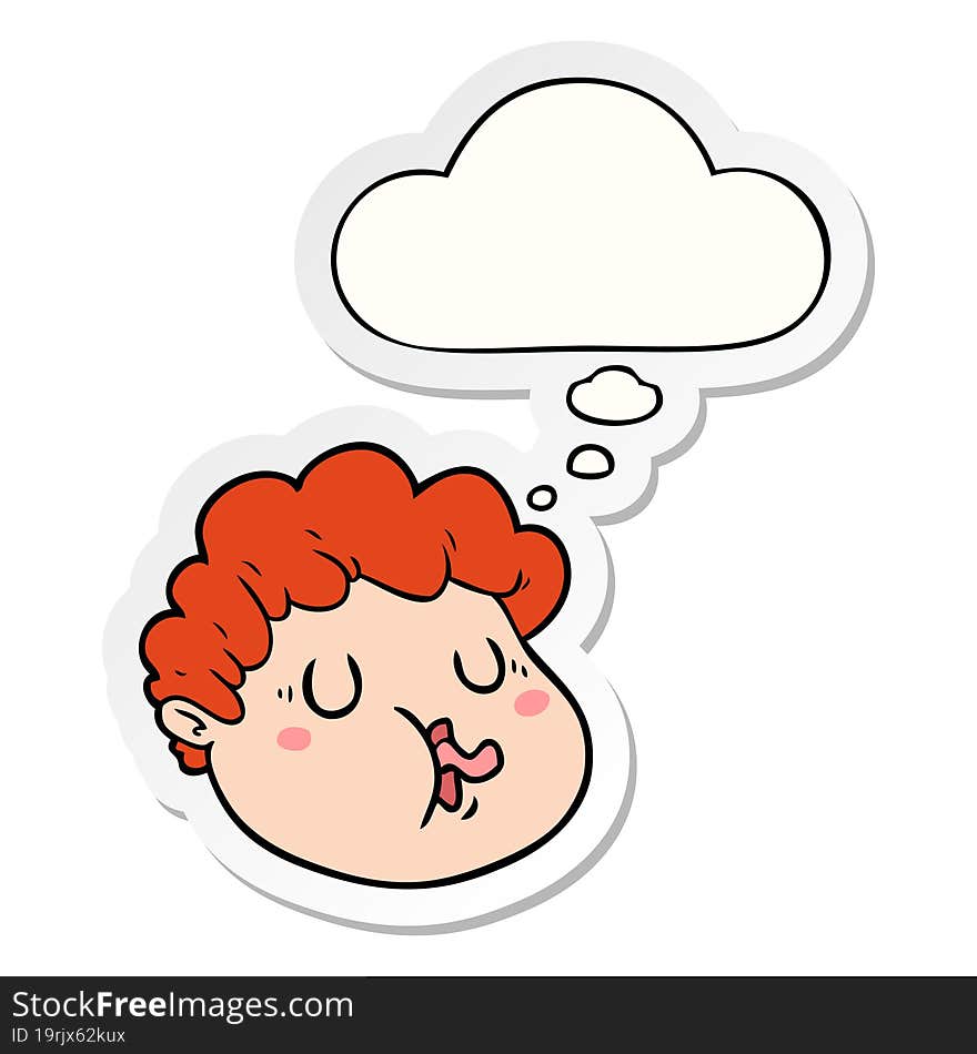 cartoon male face and thought bubble as a printed sticker