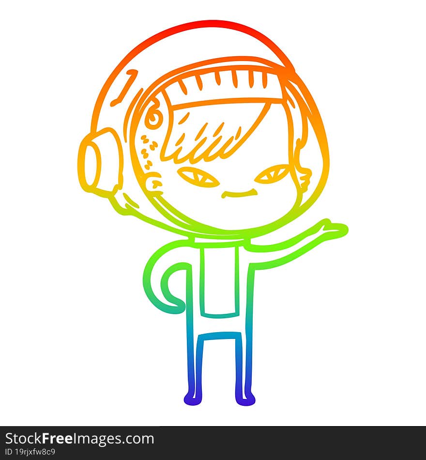 rainbow gradient line drawing cartoon astronaut woman