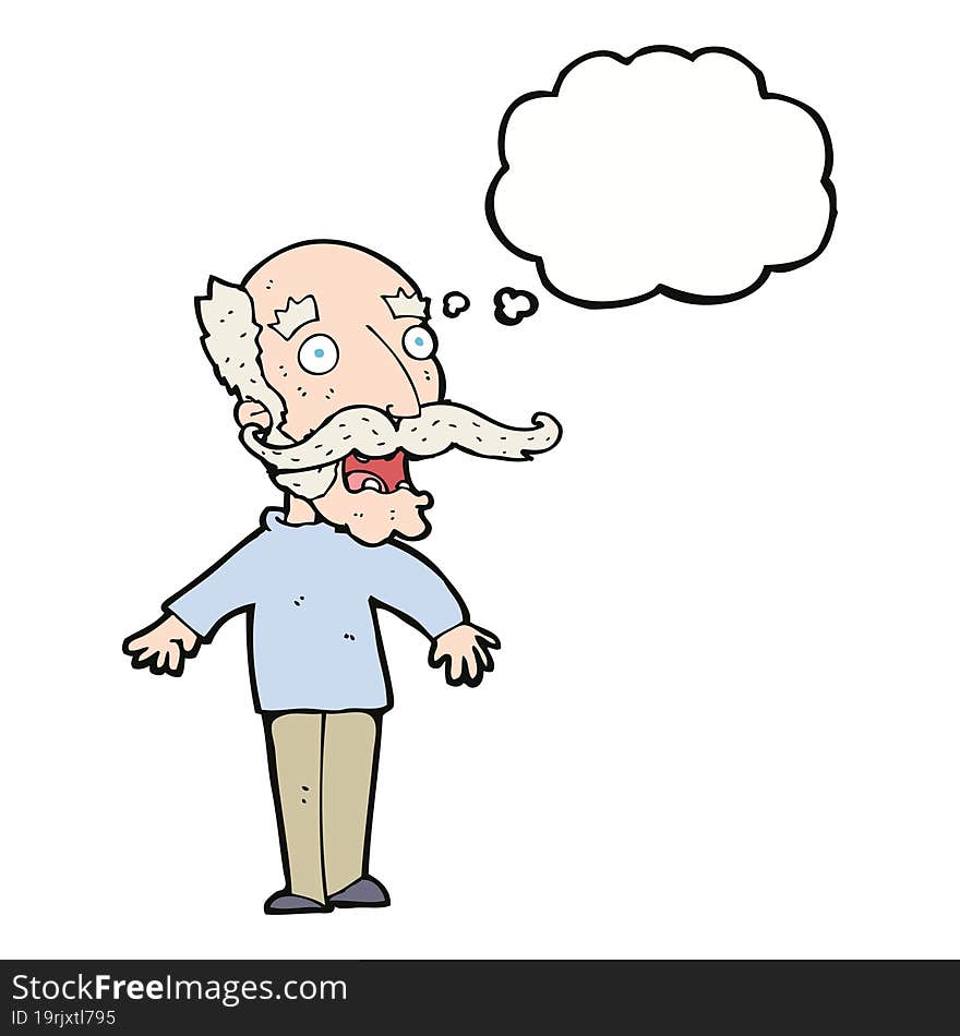 cartoon old man gasping in surprise with thought bubble