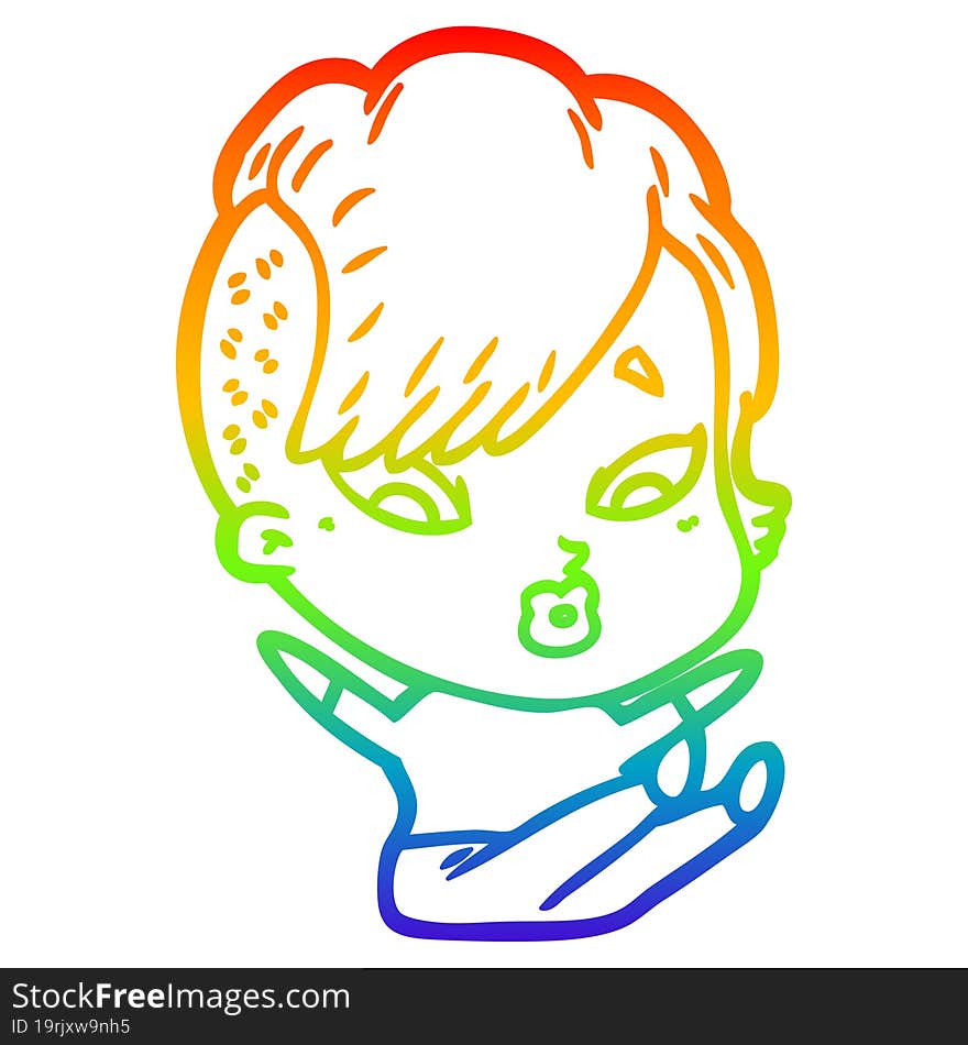 rainbow gradient line drawing cartoon surprised girl falling over