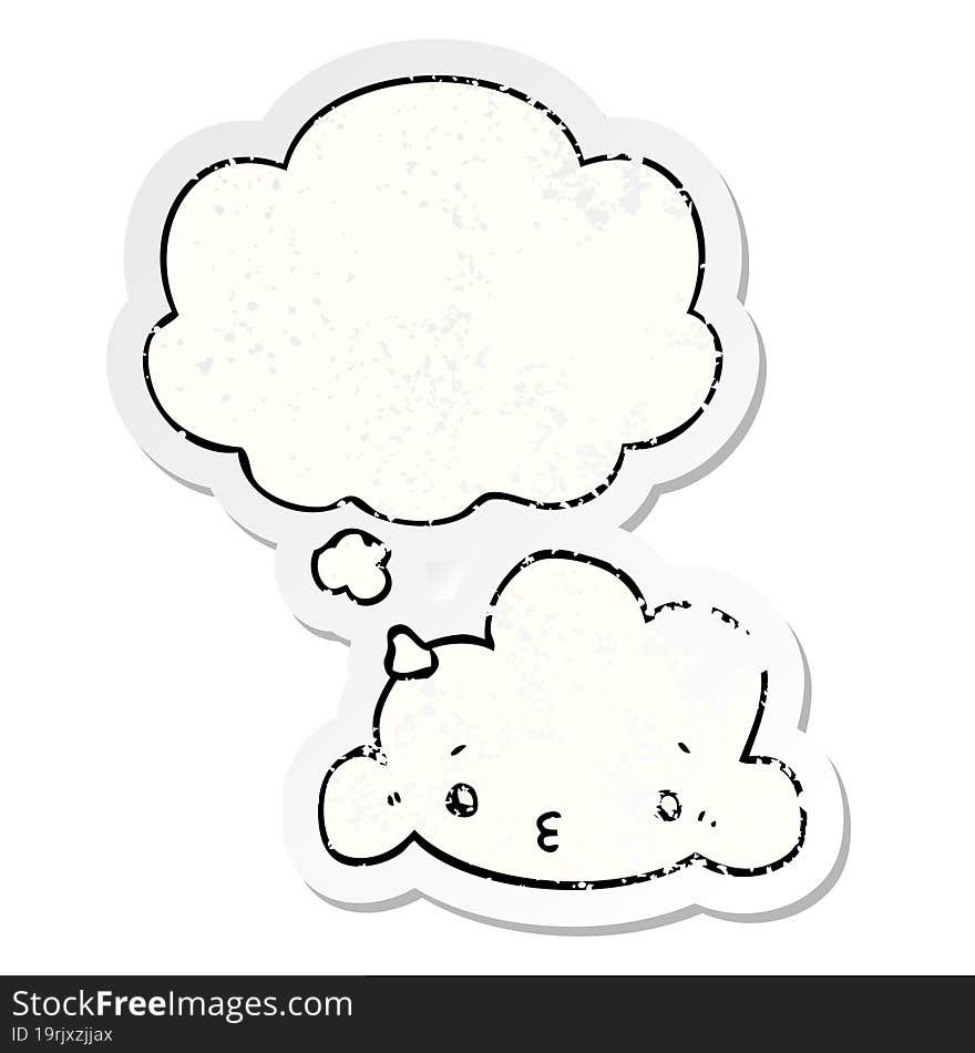 cute cartoon cloud and thought bubble as a distressed worn sticker