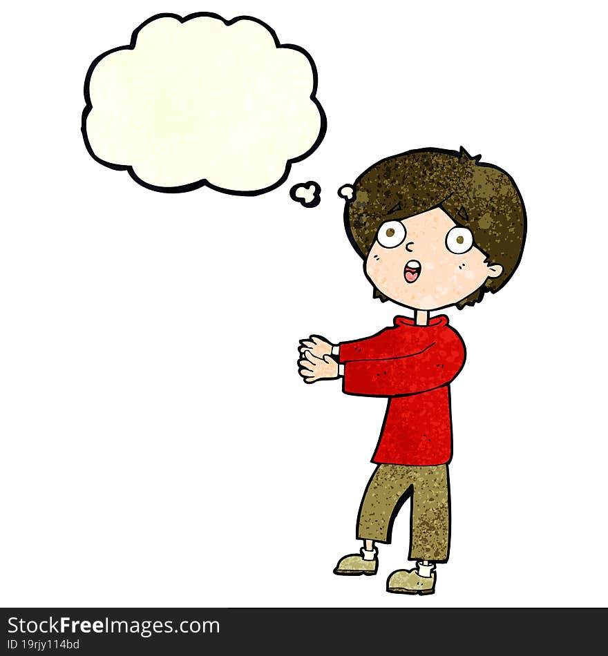 cartoon shocked boy with thought bubble