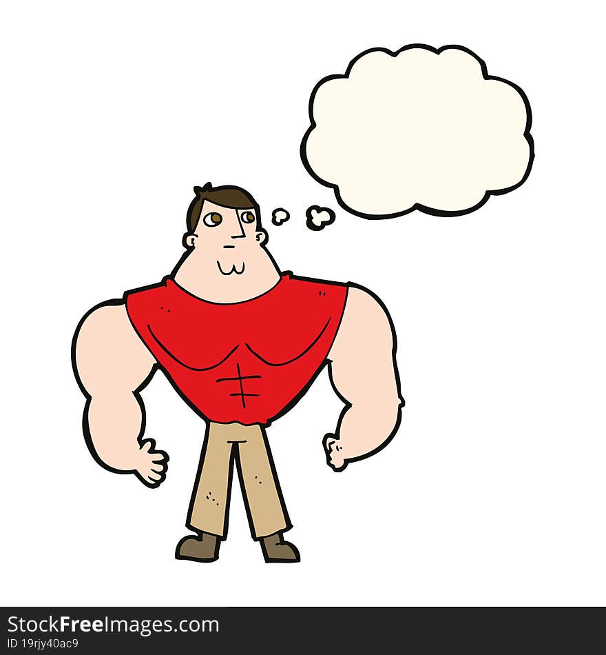 cartoon body builder with thought bubble