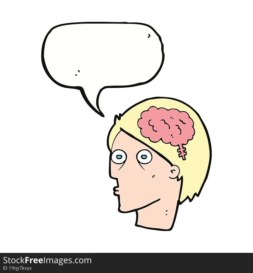 Cartoon Head With Brain Symbol With Speech Bubble