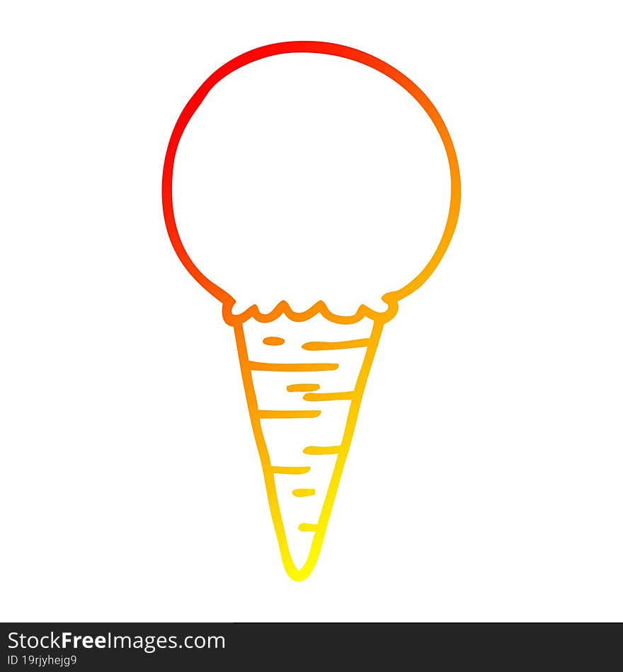 warm gradient line drawing of a cartoon ice cream cone