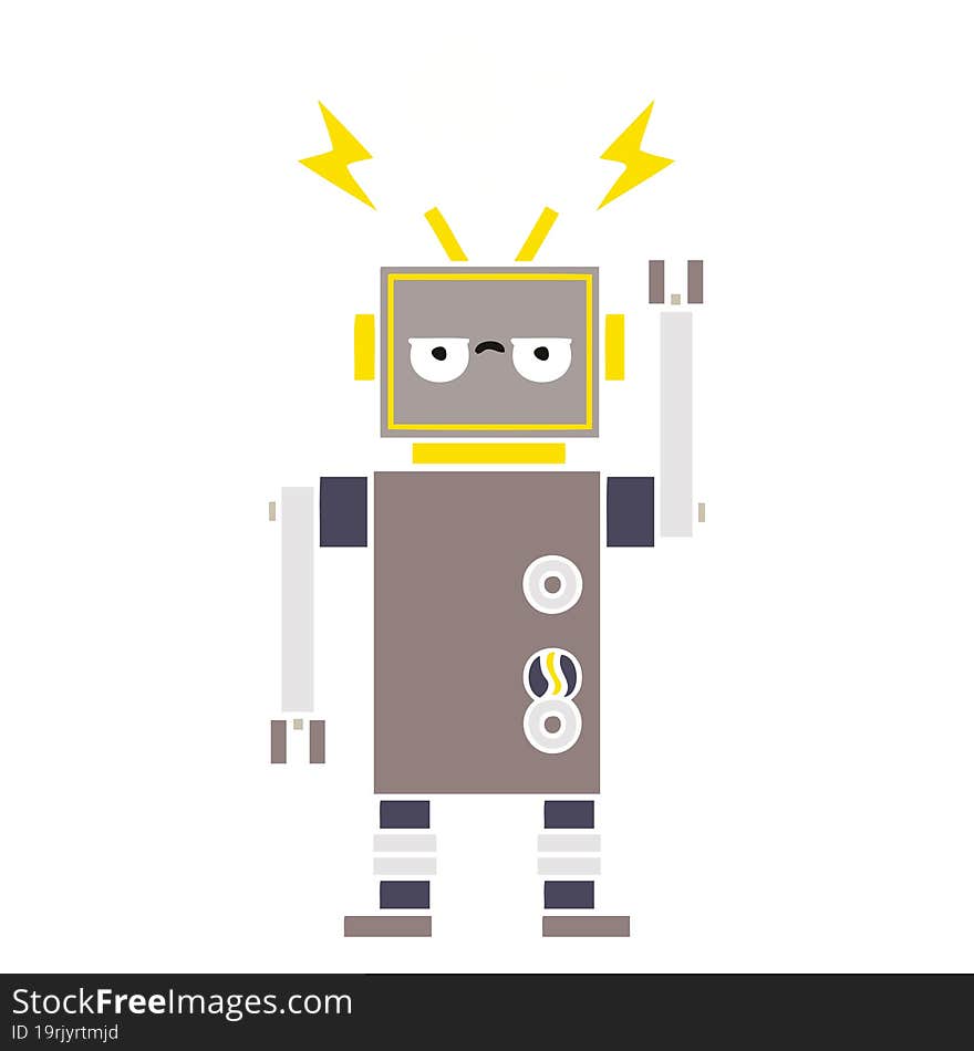 flat color retro cartoon malfunctioning robot