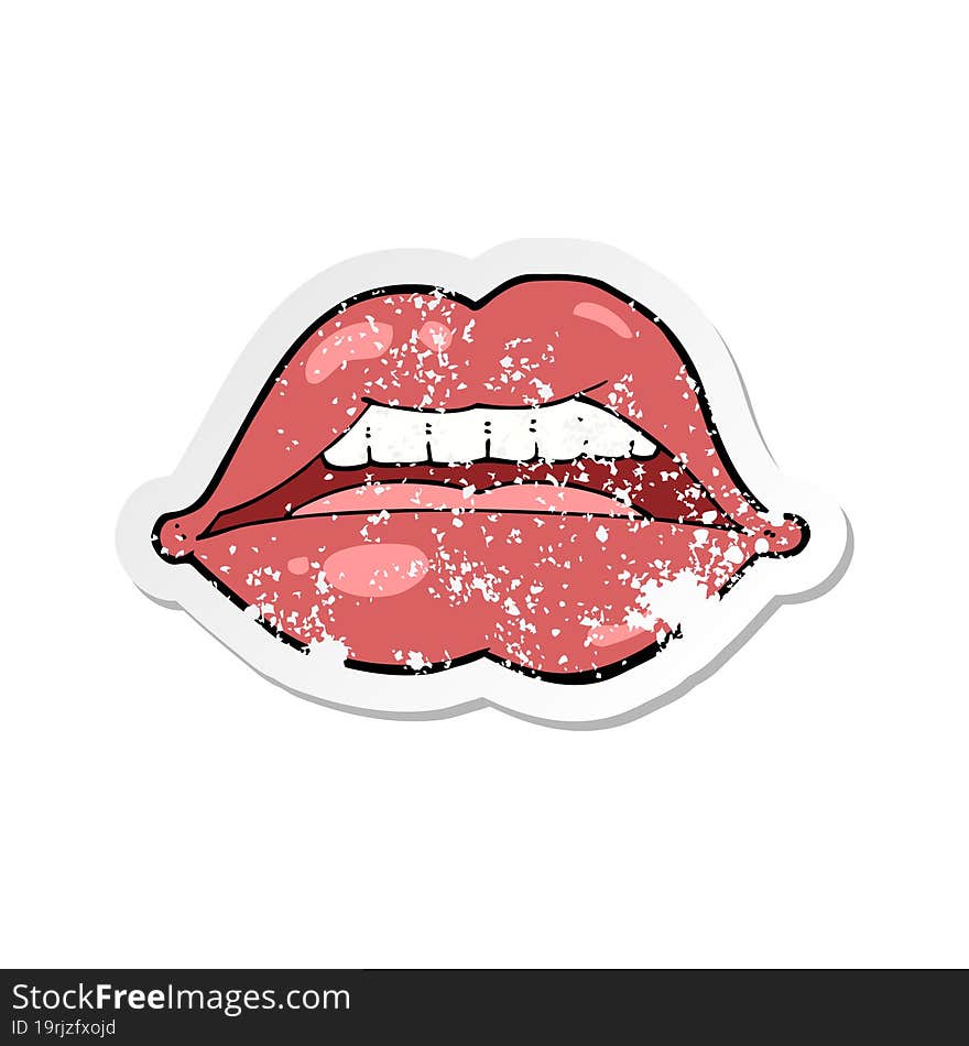 retro distressed sticker of a cartoon sexy lips symbol