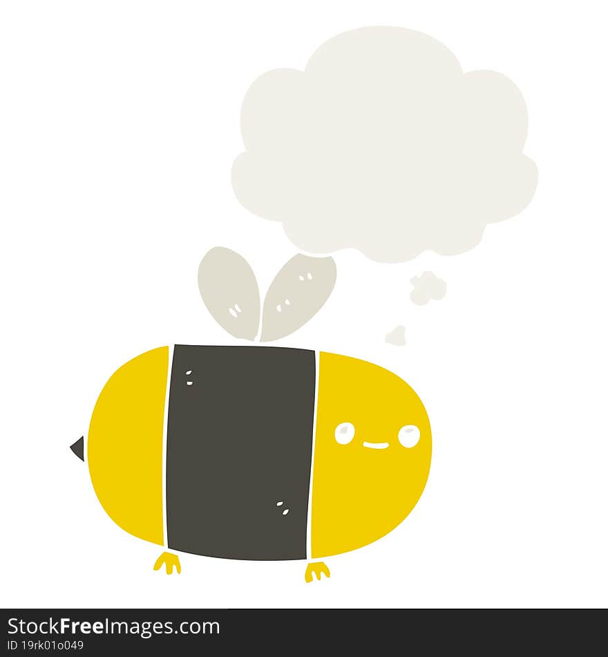 Cute Cartoon Bee And Thought Bubble In Retro Style