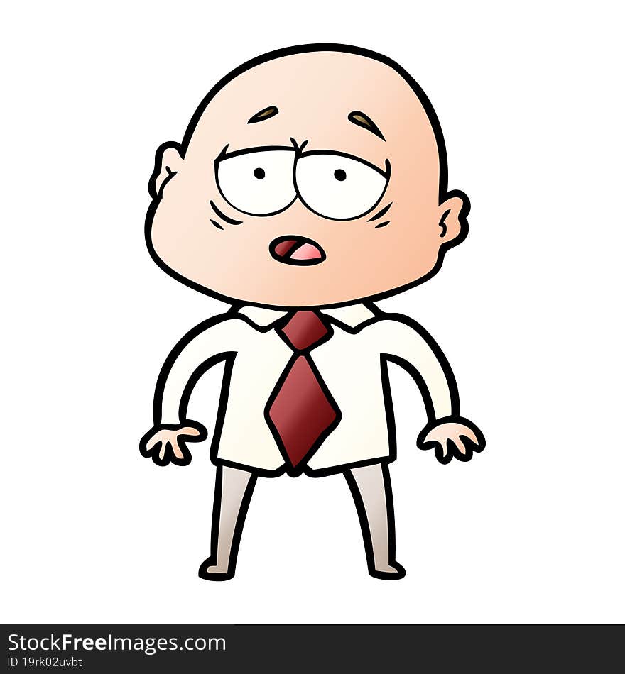 cartoon tired bald man in shirt and tie. cartoon tired bald man in shirt and tie