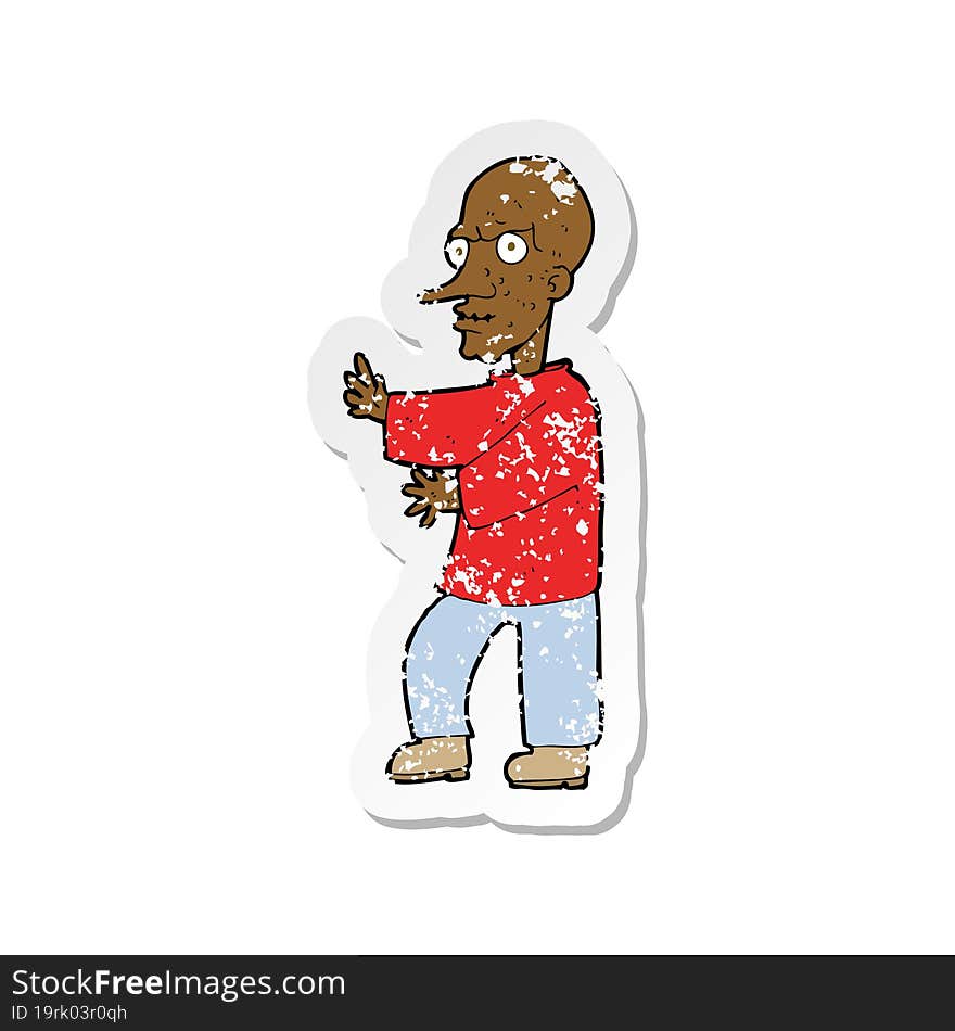 Retro Distressed Sticker Of A Cartoon Mean Looking Man