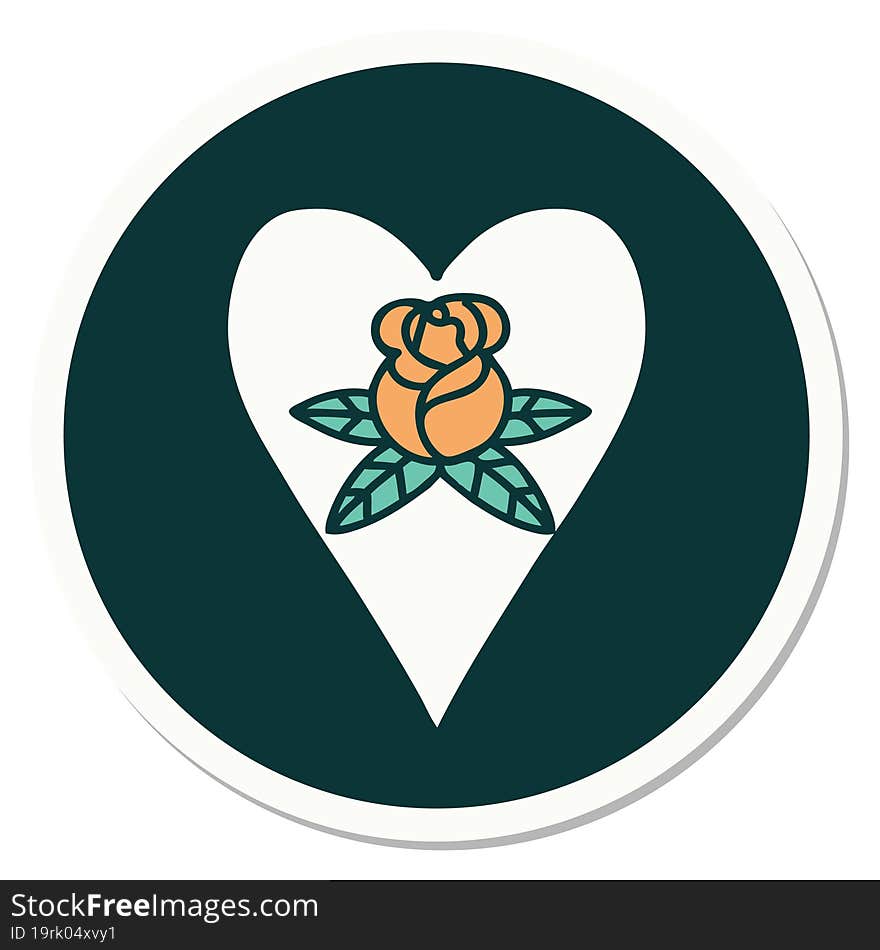 sticker of tattoo in traditional style of a heart and flowers. sticker of tattoo in traditional style of a heart and flowers