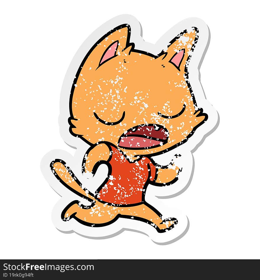 distressed sticker of a talking cat cartoon