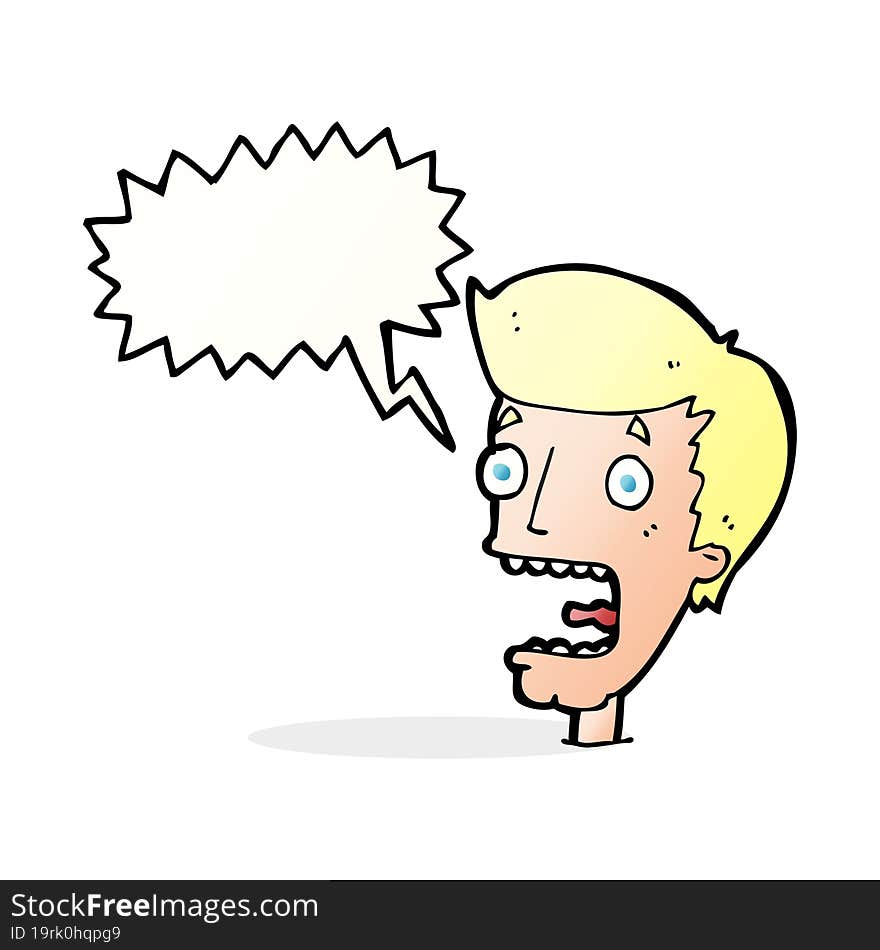 cartoon terrified man with speech bubble