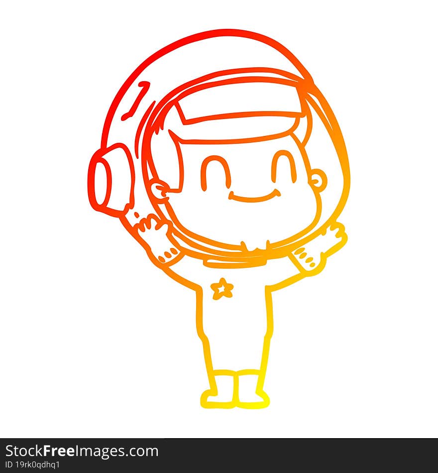 Warm Gradient Line Drawing Happy Cartoon Astronaut Man