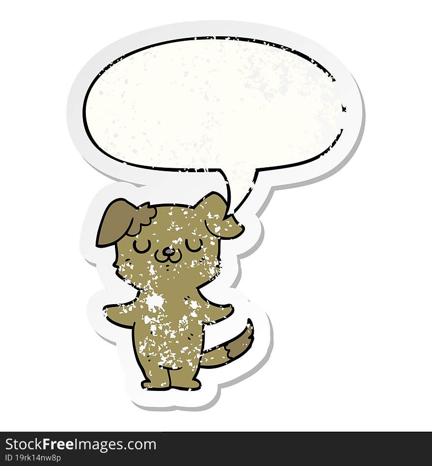 cartoon puppy and speech bubble distressed sticker