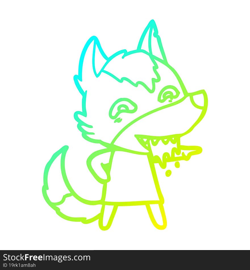 cold gradient line drawing cartoon hungry wolf