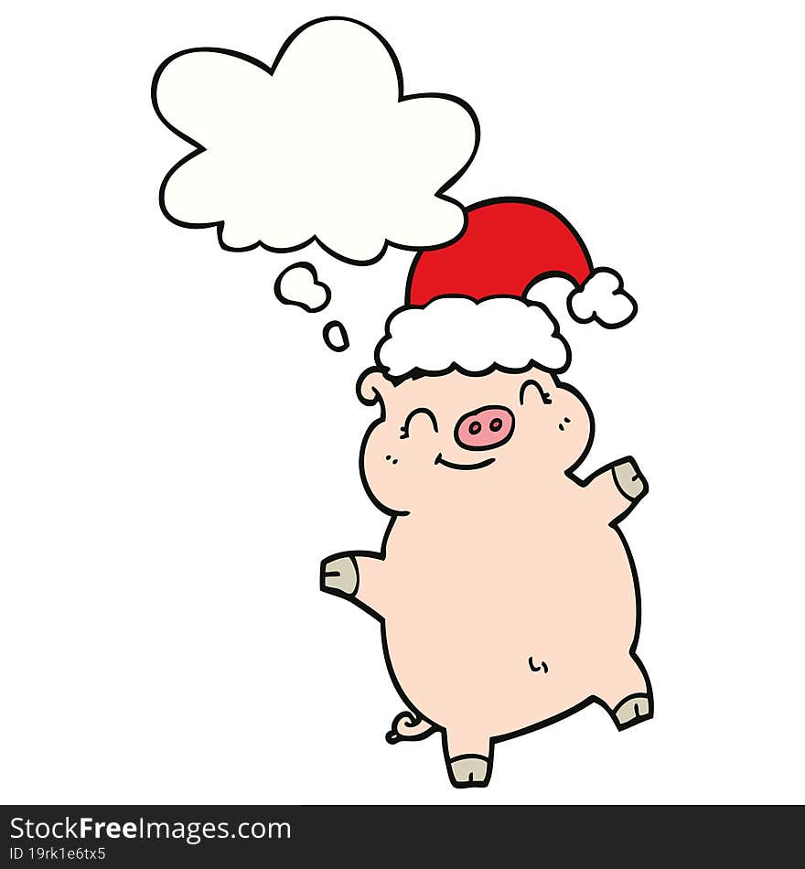 cartoon happy christmas pig and thought bubble