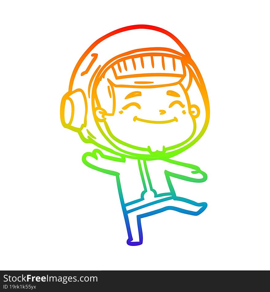 rainbow gradient line drawing of a happy cartoon astronaut