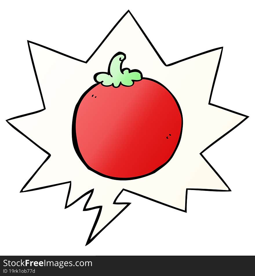 cartoon tomato and speech bubble in smooth gradient style