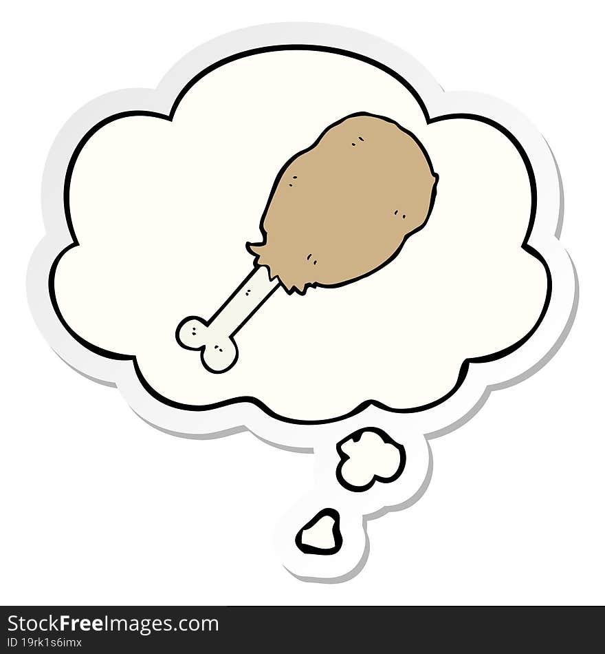 cartoon chicken leg and thought bubble as a printed sticker