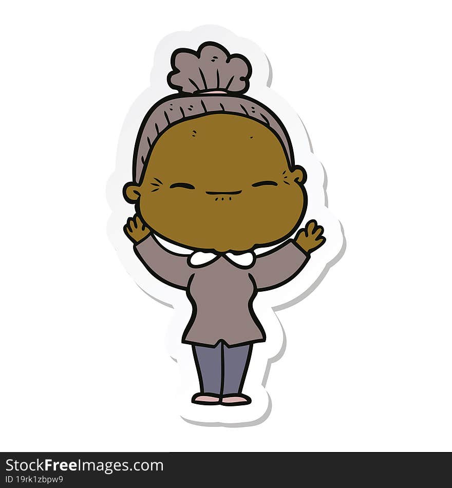 sticker of a cartoon peaceful old woman