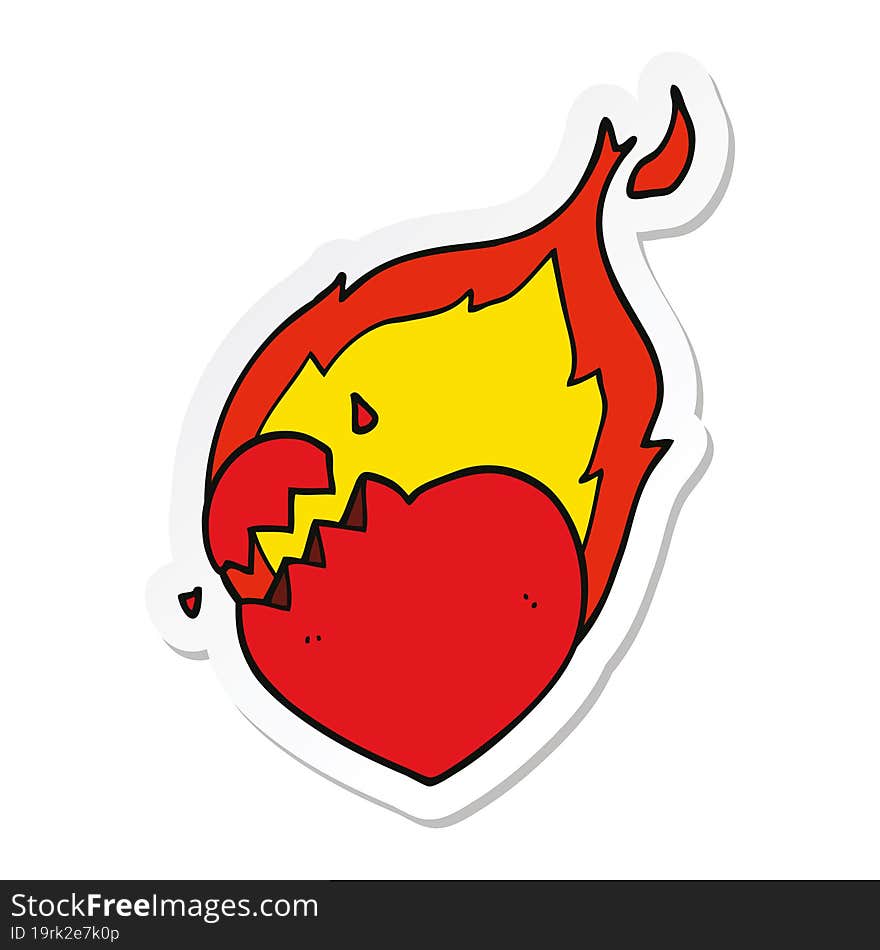 Sticker Of A Cartoon Flaming Heart