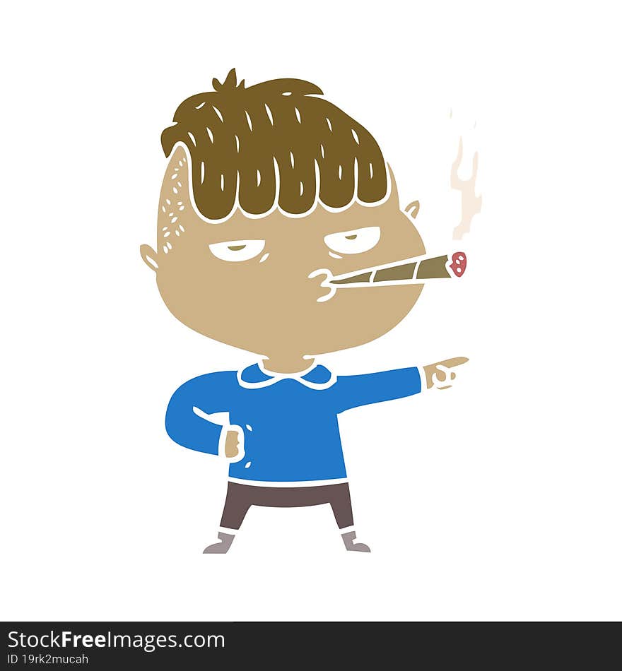 Flat Color Style Cartoon Man Smoking