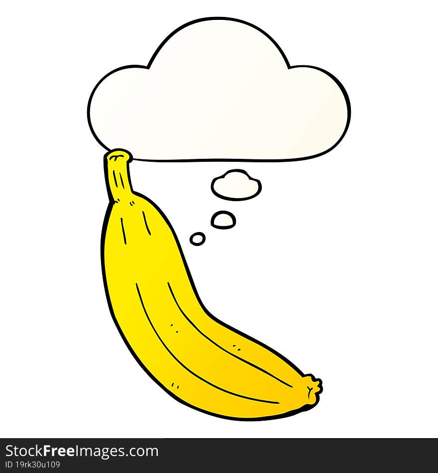 cartoon banana and thought bubble in smooth gradient style