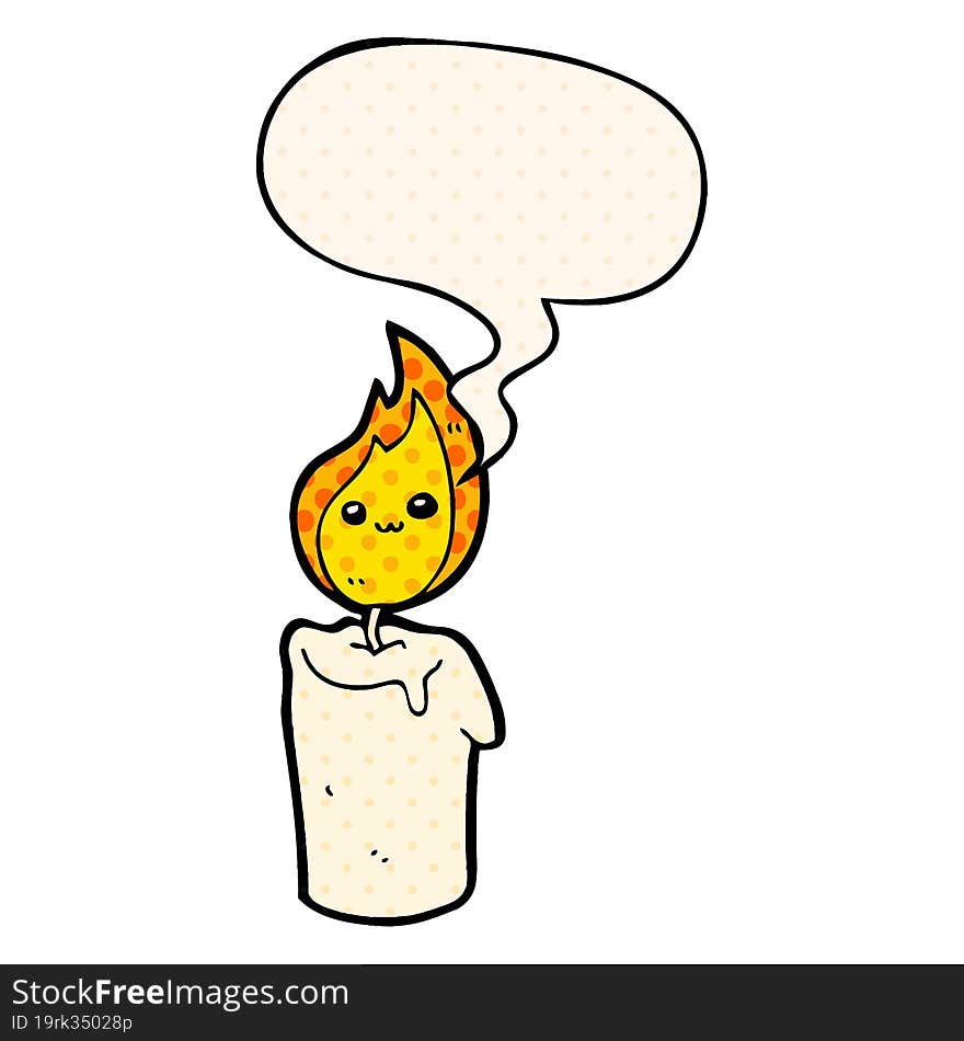 Cartoon Candle Character And Speech Bubble In Comic Book Style