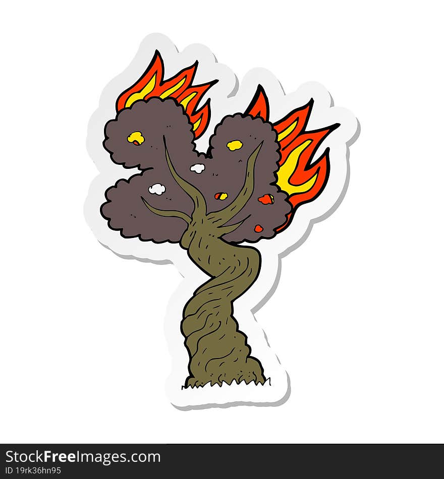 Sticker Of A Cartoon Burning Old Tree