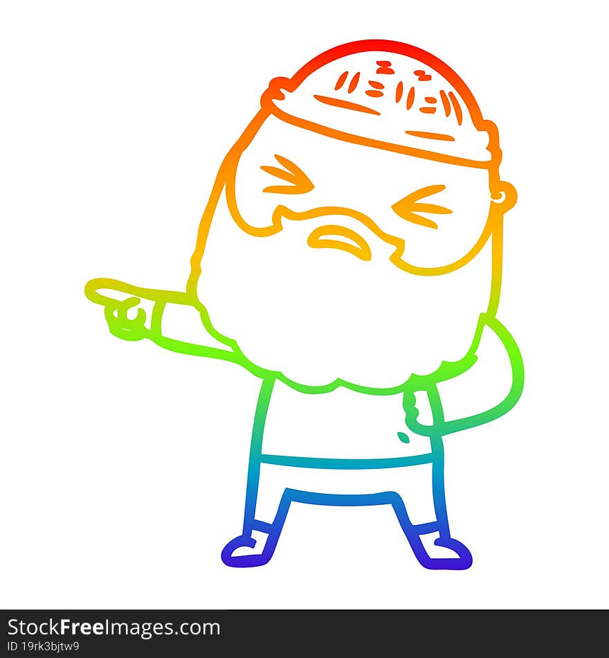 Rainbow Gradient Line Drawing Cartoon Man With Beard