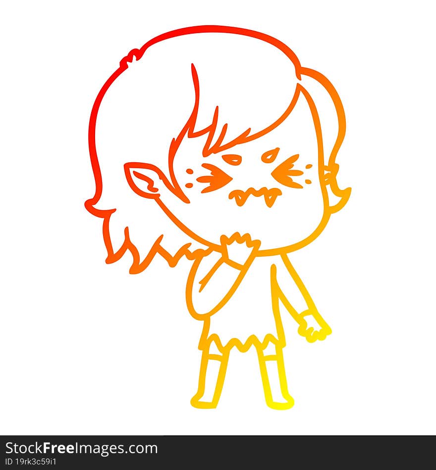 warm gradient line drawing annoyed cartoon vampire girl