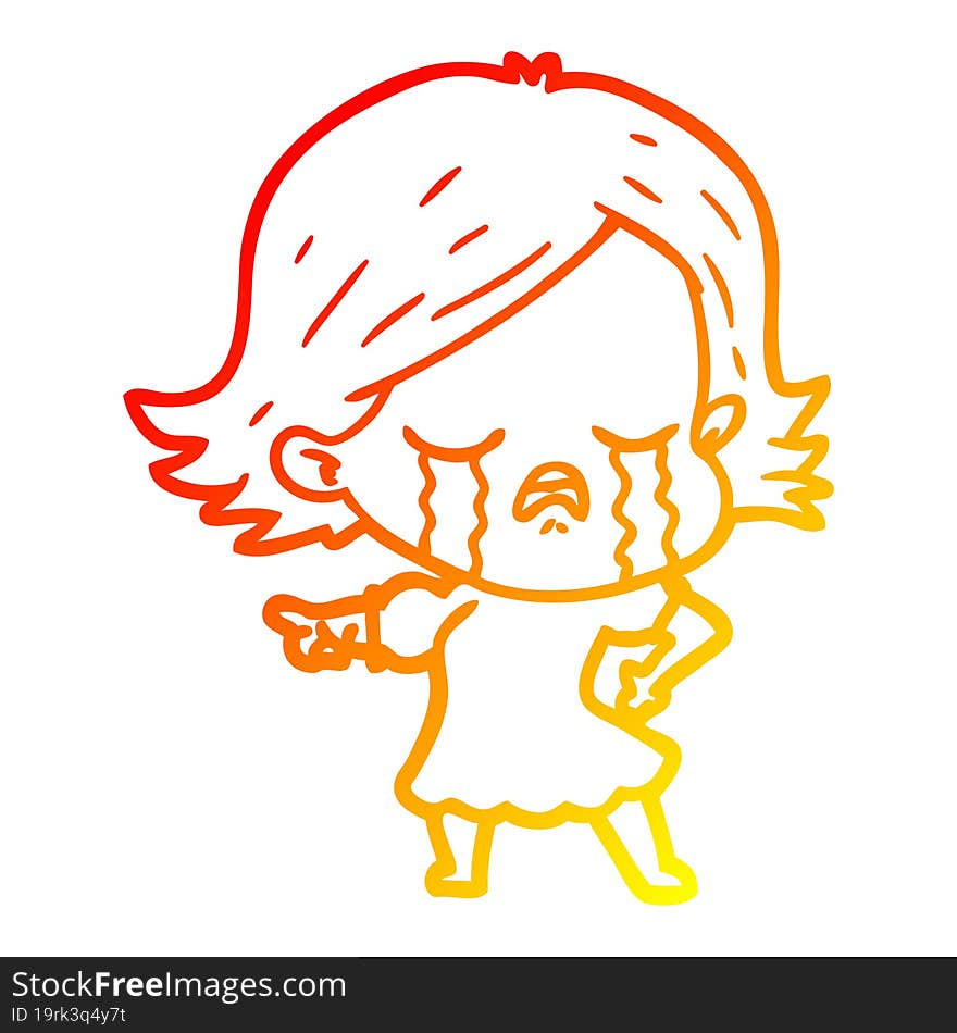 Warm Gradient Line Drawing Cartoon Girl Crying And Pointing