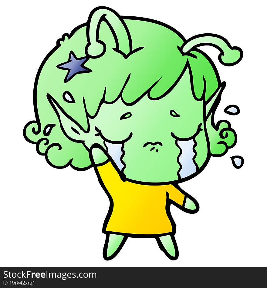 cartoon crying alien girl. cartoon crying alien girl