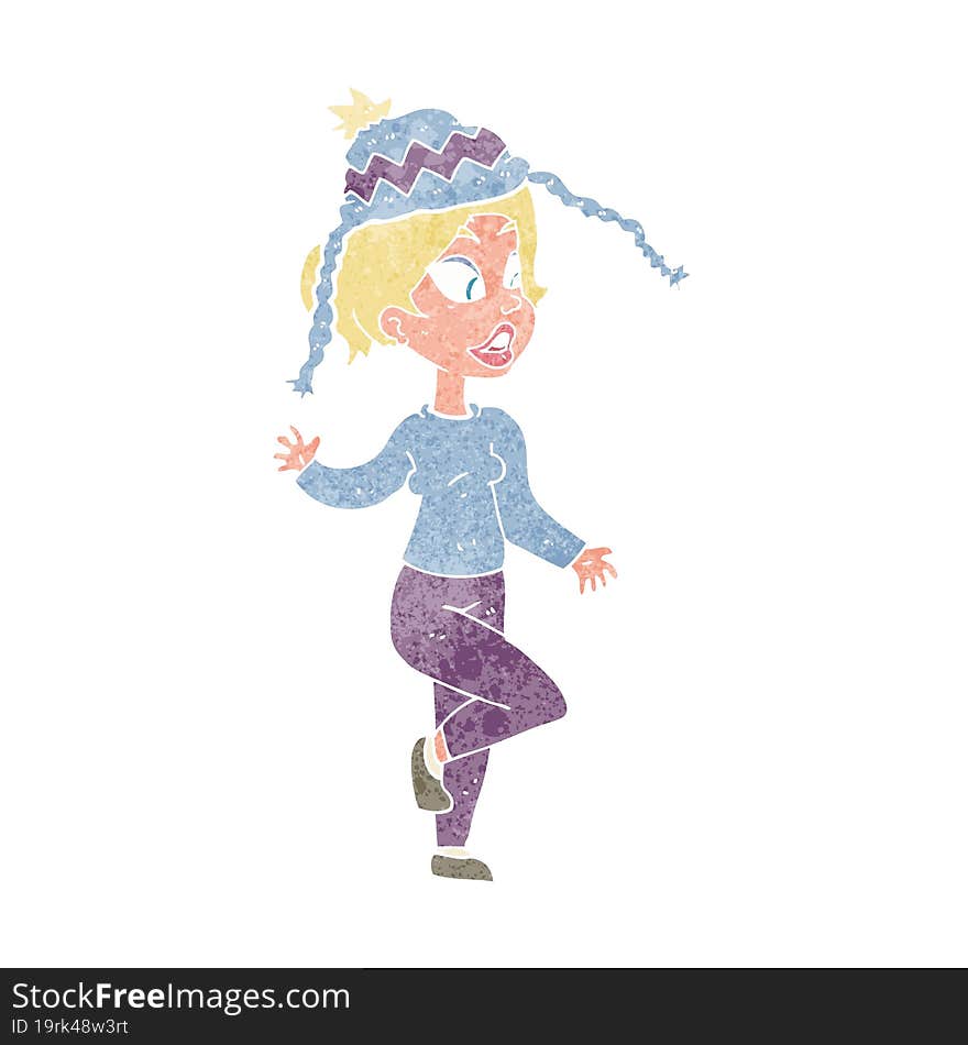 cartoon woman in knitted hat