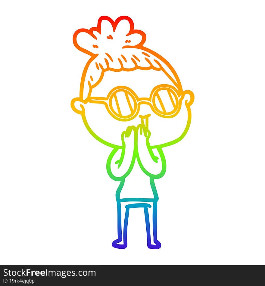 rainbow gradient line drawing cartoon woman wearing spectacles