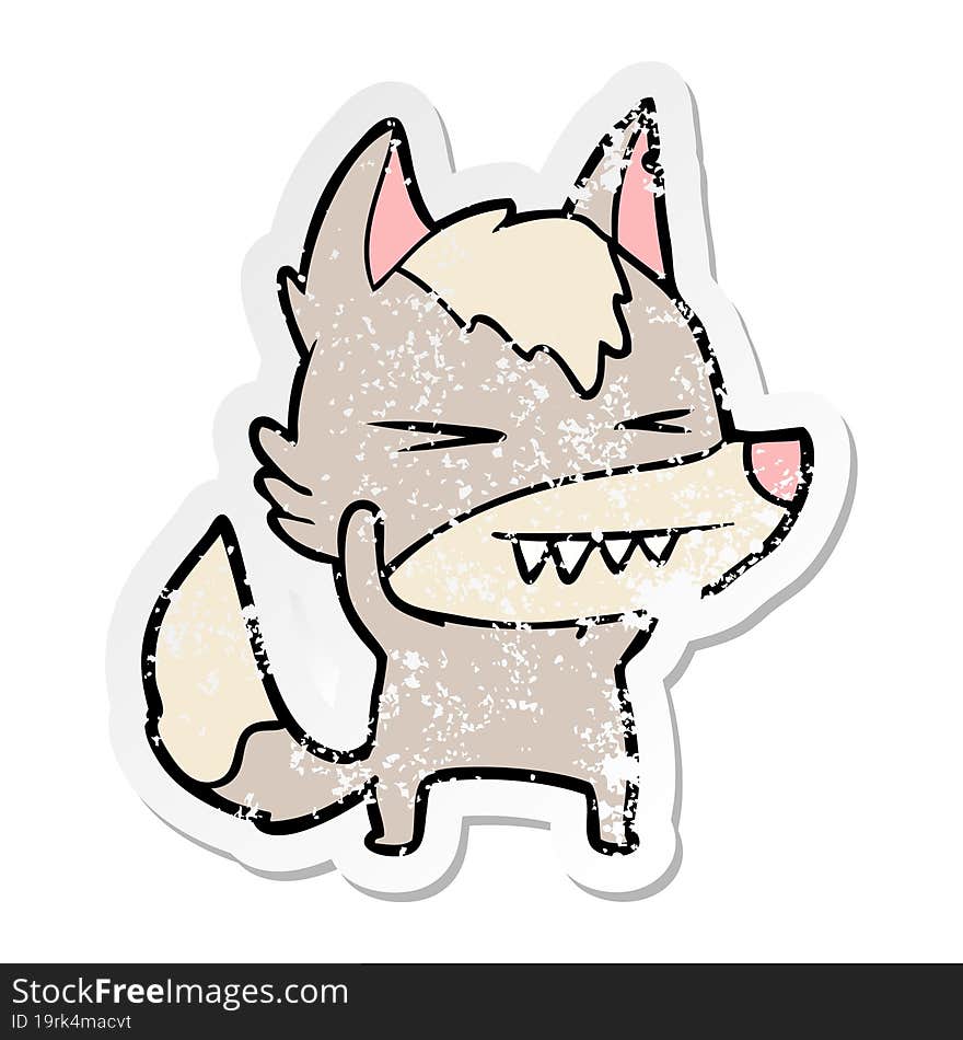 distressed sticker of a angry wolf cartoon